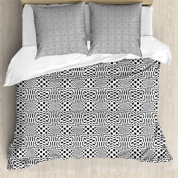 Abakuhaus Set Copripiumino Artistico Per Letti Singoli, Motivo Quadrato Eccentrico, Antiacaro, Adatto A Chi Soffre Di Allergie, Con Federa, 155 Cm X 220 Cm - 80 X 80 Cm, Grigio Antracite E Bianco-image