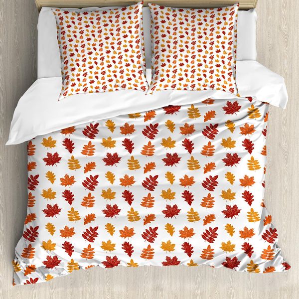 Abakuhaus Set Copripiumino Arancione Bruciato Per Letti Singoli, Disegni Di Foglie Autunnali, Antiacaro, Adatto A Chi Soffre Di Allergie, Con Federa, 155 Cm X 220 Cm - 80 X 80 Cm, Arancione Bruciato Paprika-image