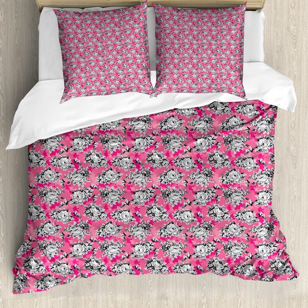 Abakuhaus Set Copripiumino Per Letto Singolo, Rosa Cinzato Con Motivi Floreali In Scala Di Grigi, Antiacaro E Anallergico, Con Federa, 200 Cm X 200 Cm - 80 X 80 Cm, Rosa Pastello-image