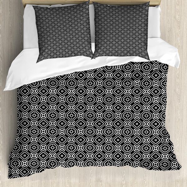 Abakuhaus Set Copripiumino Geometrico A Rombi Per Letti Singoli, Simmetria Classica, Antiacaro, Adatto A Chi Soffre Di Allergie, Con Federa, 200 Cm X 200 Cm - 80 X 80 Cm, Grigio Antracite Bianco-image