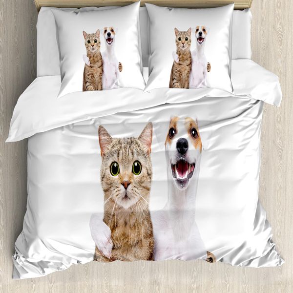 Abakuhaus Set Copripiumino Per Letti Singoli, Real Life Friendly Animals, Antiacaro, Adatto A Chi Soffre Di Allergie, Con Federa, 155 Cm X 220 Cm - 80 X 80 Cm, Warm Taupe White-image