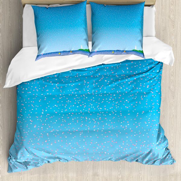 Abakuhaus Set Copripiumino Blu E Rosa Per Letti Singoli, Motivo Floreale Pioggia Sul Mare, Antiacaro, Adatto A Chi Soffre Di Allergie, Con Federa, 200 Cm X 200 Cm - 80 X 80 Cm, Blu Cielo Multicolore-image