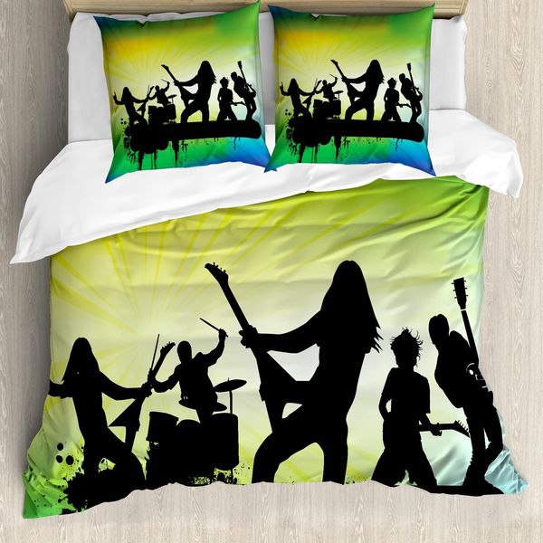 Abakuhaus Set Copripiumino Rock'n'Roll Per Letti Singoli, Energetic Rock Band, Antiacaro, Adatto A Chi Soffre Di Allergie, Con Federa, 155 Cm X 220 Cm - 80 X 80 Cm, Multicolore-image