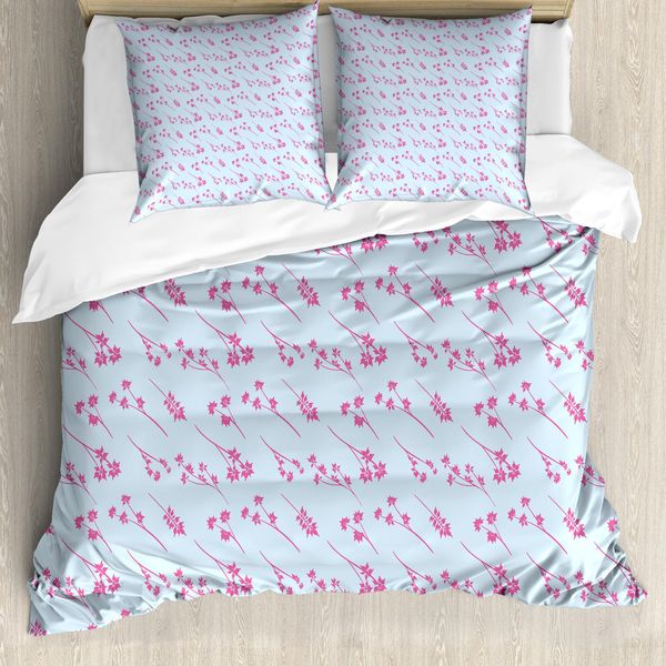 Abakuhaus Set Copripiumino Blu E Rosa Per Letti Singoli, Eucalyptus Blooming, Antiacaro, Adatto A Chi Soffre Di Allergie, Con Federa, 200 Cm X 200 Cm - 80 X 80 Cm, Azzurro E Rosa-image