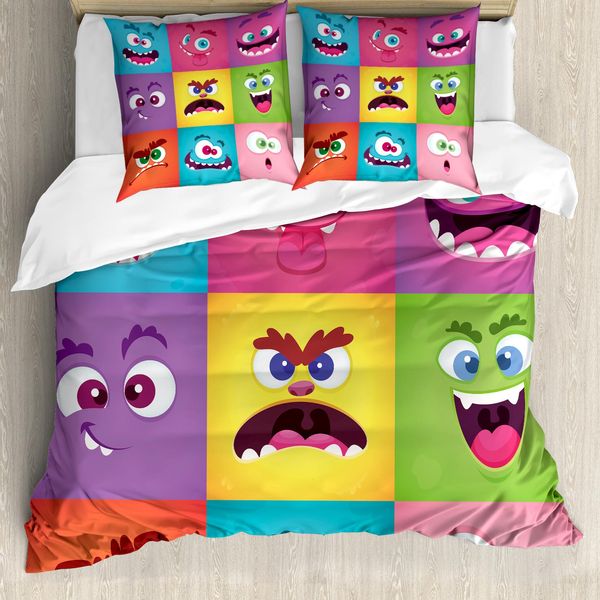 Abakuhaus Set Copripiumino Colorato Per Letti Singoli, Humorous Alien Squares, Antiacaro, Adatto A Chi Soffre Di Allergie, Con Federa, 155 Cm X 220 Cm - 80 X 80 Cm, Multicolore-image