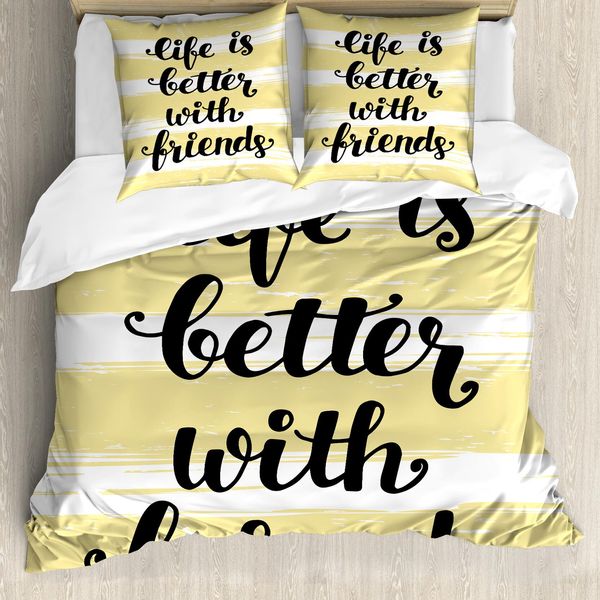 Abakuhaus Set Copripiumino Best Friend Per Letti Singoli, Buddies Anniversary, Antiacaro, Adatto A Chi Soffre Di Allergie, Con Federa, 155 Cm X 220 Cm - 80 X 80 Cm, Giallo Pallido Bianco-image