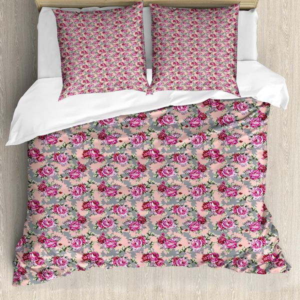 Abakuhaus Set Copripiumino Per Letto Singolo, Fiori Luminosi Modernizzati, Antiacaro, Adatto A Chi Soffre Di Allergie, Con Federa, 200 Cm X 200 Cm - 80 X 80 Cm, Rosa Cipria Grigio-image