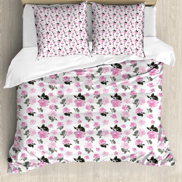 Abakuhaus Set Copripiumino Per Letto Singolo, Romantico Motivo Floreale Rosa, Antiacaro E Anallergico, Con Federa, 155 Cm X 220 Cm - 80 X 80 Cm, Rosa Baby E Grigio Antracite-image