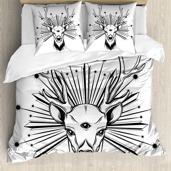 Abakuhaus Wild Jagen Set Copripiumino Per Letti Singoli, Elk Third Eye Occult, Antiacaro, Adatto A Chi Soffre Di Allergie, Con Federa, 200 Cm X 200 Cm - 80 X 80 Cm, Grigio Antracite E Bianco-image