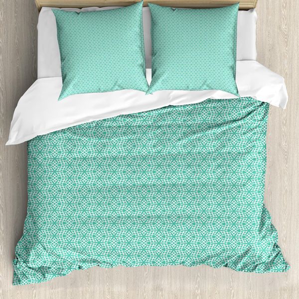 Set Copripiumino Abakuhaus Aqua-Damast Per Letti Singoli, Moderno Monocromatico, Antiacaro, Adatto A Chi Soffre Di Allergie, Con Federa, 200 Cm X 200 Cm - 80 X 80 Cm, Seafoam E Bianco-image