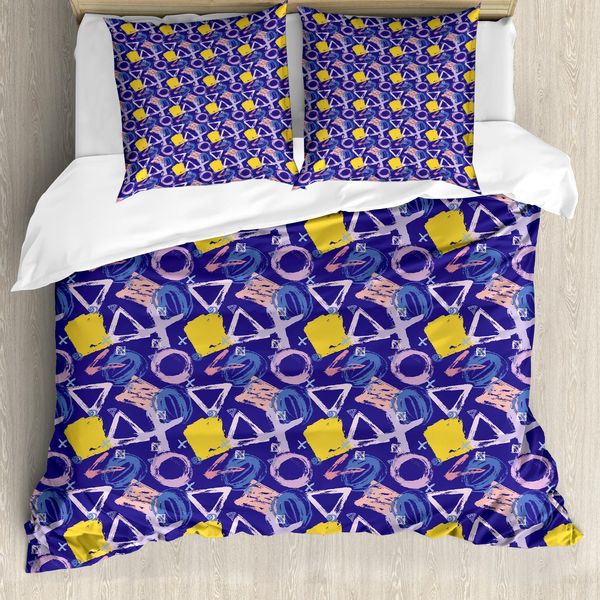 Abakuhaus Set Copripiumino Artistico Astratto Per Letti Singoli, Grunge Geometrico, Antiacaro, Adatto A Chi Soffre Di Allergie, Con Federa, 200 Cm X 200 Cm - 80 X 80 Cm, Lavanda Scuro Multicolore-image