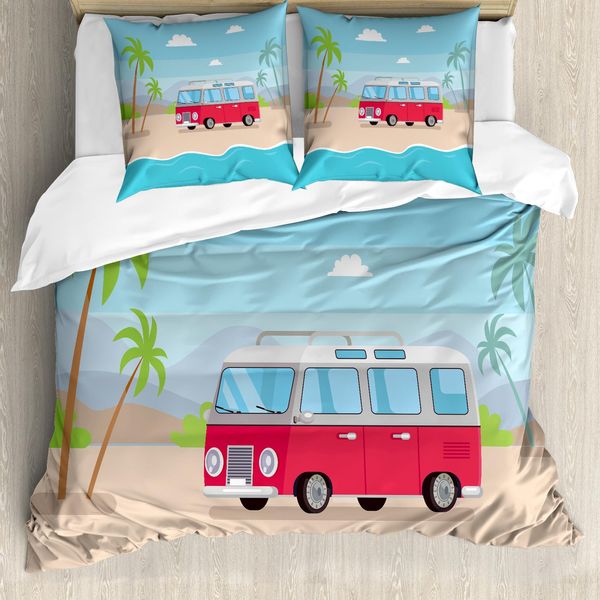 Abakuhaus Set Copripiumino Grafico Per Letti Singoli, Happy Camper Van Bay, Antiacaro, Adatto A Chi Soffre Di Allergie, Con Federa, 200 Cm X 200 Cm - 80 X 80 Cm, Multicolore-image