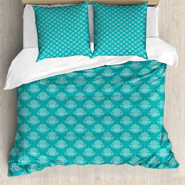 Set Copripiumino Abakuhaus Aqua-Damast Per Letti Singoli, Oriental Lace Lotus, Antiacaro, Adatto A Chi Soffre Di Allergie, Con Federa, 200 Cm X 200 Cm - 80 X 80 Cm, Bianco Schiuma Di Mare Scuro-image