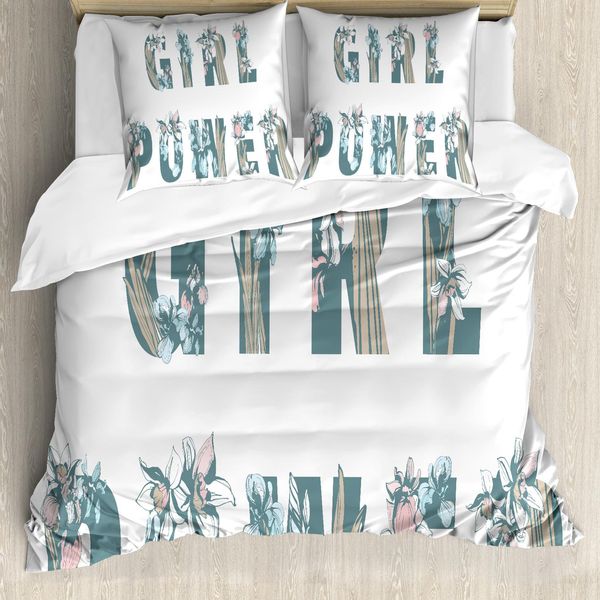 Abakuhaus Girl Power Set Copripiumino Per Letti Singoli, Girl Power Arte Floreale, Antiacaro Adatto A Chi Soffre Di Allergie Con Federa, 155 Cm X 220 Cm - 80 X 80 Cm, Rosa Blu Cadetto Scuro-image