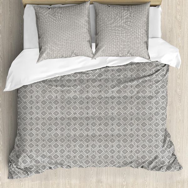 Abakuhaus Set Copripiumino Geometrico A Rombi Per Letti Singoli, Motivo Astratto A Griglia, Antiacaro E Anallergico, Con Federa, 155 Cm X 220 Cm - 80 X 80 Cm, Color Guscio D'uovo Grigio Antracite-image