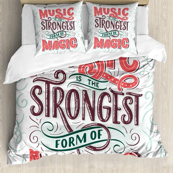 Abakuhaus Set Copripiumino Rock'n'Roll Per Letti Singoli, Calligrafia Retrò, Antiacaro, Adatto A Chi Soffre Di Allergie, Con Federa, 200 Cm X 200 Cm - 80 X 80 Cm, Bianco Multicolore-image
