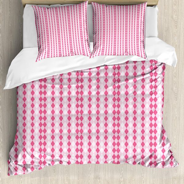 Abakuhaus Set Copripiumino Geometrico A Rombi Per Letti Singoli, Pinkish Argyle, Antiacaro, Adatto A Chi Soffre Di Allergie, Con Federa, 155 Cm X 220 Cm - 80 X 80 Cm, Rosa Baby Rosa Pastello-image