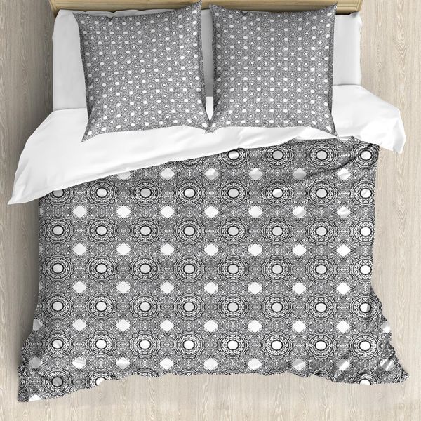 Abakuhaus Set Copripiumino Antico Orientale Per Letti Singoli, Arte Monocromatica, Antiacaro, Adatto A Chi Soffre Di Allergie, Con Federa, 155 Cm X 220 Cm - 80 X 80 Cm, Grigio Antracite E Bianco-image