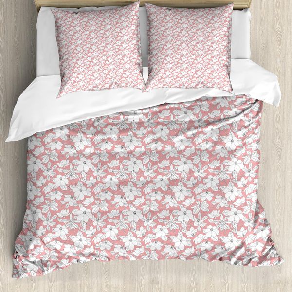 Set Copripiumino Rosa Abakuhaus Per Letti Singoli, Magnolie Primaverili, Antiacaro, Adatto A Chi Soffre Di Allergie, Con Federa, 155 Cm X 220 Cm - 80 X 80 Cm, Rosa-Grigio-image