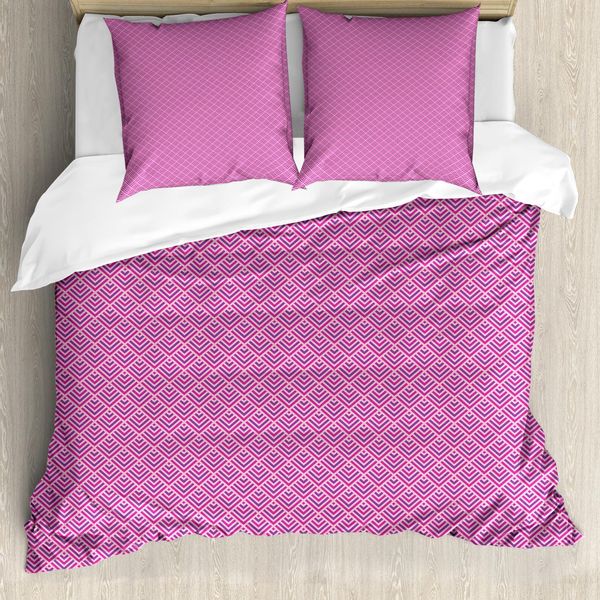 Abakuhaus Set Copripiumino Geometrico A Rombi Per Letti Singoli, Funky Kunst, Antiacaro, Adatto A Chi Soffre Di Allergie, Con Federa, 200 Cm X 200 Cm - 80 X 80 Cm, Violet Magenta-image