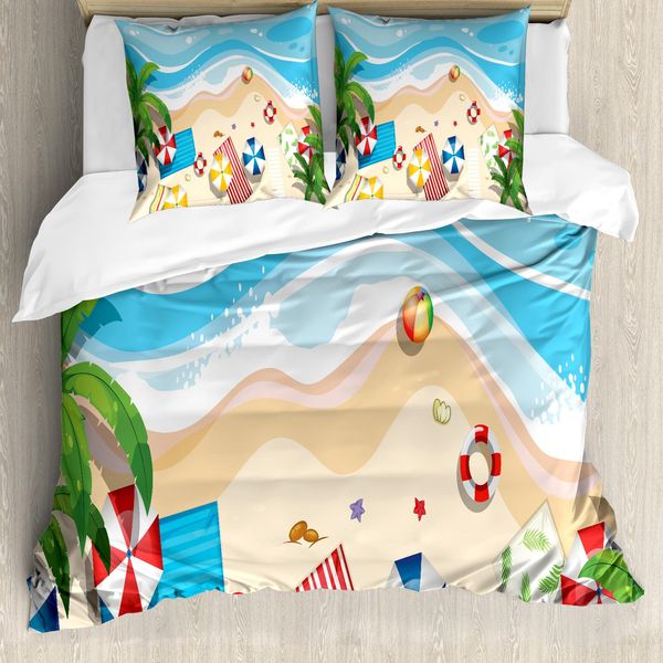 Abakuhaus Set Copripiumino Con Motivo Grafico Per Letti Singoli, Divertente Cartone Animato Estivo, Antiacaro, Adatto A Chi Soffre Di Allergie, Con Federa, 155 Cm X 220 Cm - 80 X 80 Cm, Multicolore-image
