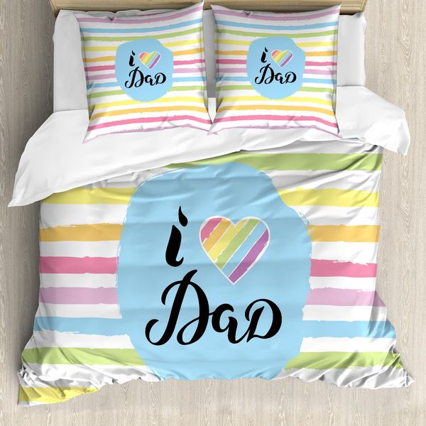 Abakuhaus Set Copripiumino Per Letto Singolo Per La Festa Del Papà, Disegno "I Love Dad"", Antiacaro, Adatto A Chi Soffre Di Allergie, Con Federa, 200 Cm X 200 Cm - 80 X 80 Cm, Multicolore"-image
