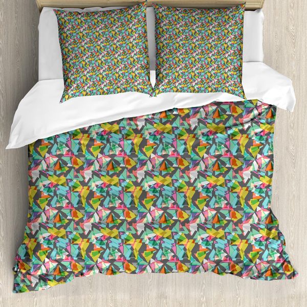 Abakuhaus Set Copripiumino Astratto Per Letti Singoli, Complex Vivid Triangles, Antiacaro, Adatto A Chi Soffre Di Allergie, Con Federa, 200 Cm X 200 Cm - 80 X 80 Cm, Multicolore-image