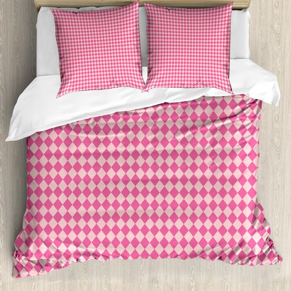 Abakuhaus Set Copripiumino Geometrico A Rombi Per Letti Singoli, Feminine Argyle, Antiacaro, Adatto A Chi Soffre Di Allergie, Con Federa, 155 Cm X 220 Cm - 80 X 80 Cm, Rosa E Blush-image
