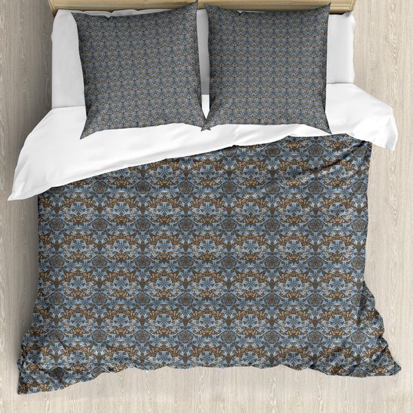 Abakuhaus Set Copripiumino Antico Orientale Per Letti Singoli, Arte Popolare, Antiacaro, Adatto A Chi Soffre Di Allergie, Con Federa, 155 Cm X 220 Cm - 80 X 80 Cm, Azzurro Pallido E Seppia Pallida-image