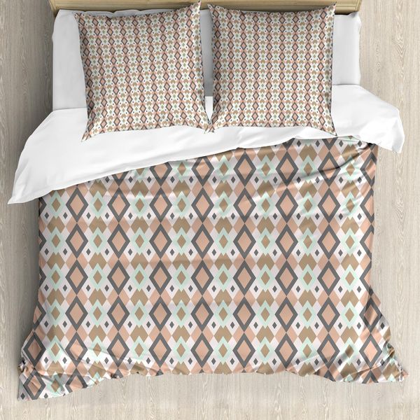 Abakuhaus Set Copripiumino Geometrico A Rombi Per Letti Singoli, Colori Pastello Creativo, Antiacaro Adatto A Chi Soffre Di Allergie Con Federa, 155 Cm X 220 Cm - 80 X 80 Cm, Multicolore-image