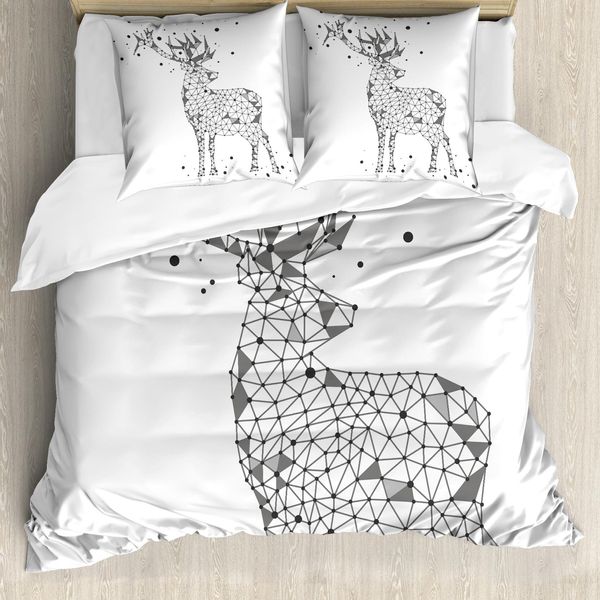 Abakuhaus Set Copripiumino Per Letti Singoli Wild, Polygonal Wild Animal, Antiacaro, Adatto A Chi Soffre Di Allergie, Con Federa, 200 Cm X 200 Cm - 80 X 80 Cm, Grigio Chiaro Pale Taupe-image