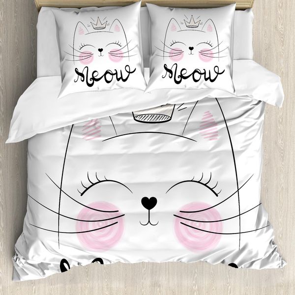 Abakuhaus Set Copripiumino Per Letto Singolo, Charming Meow Princess, Antiacaro, Adatto A Chi Soffre Di Allergie, Con Federa, 155 Cm X 220 Cm - 80 X 80 Cm, Rosa Baby Grigio Chiaro-image