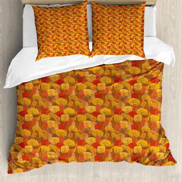 Abakuhaus Set Copripiumino Arancione Bruciato Per Letti Singoli, Tonalità Calde Fall Forest, Antiacaro, Adatto A Chi Soffre Di Allergie, Con Federa, 155 Cm X 220 Cm - 80 X 80 Cm, Multicolore-image