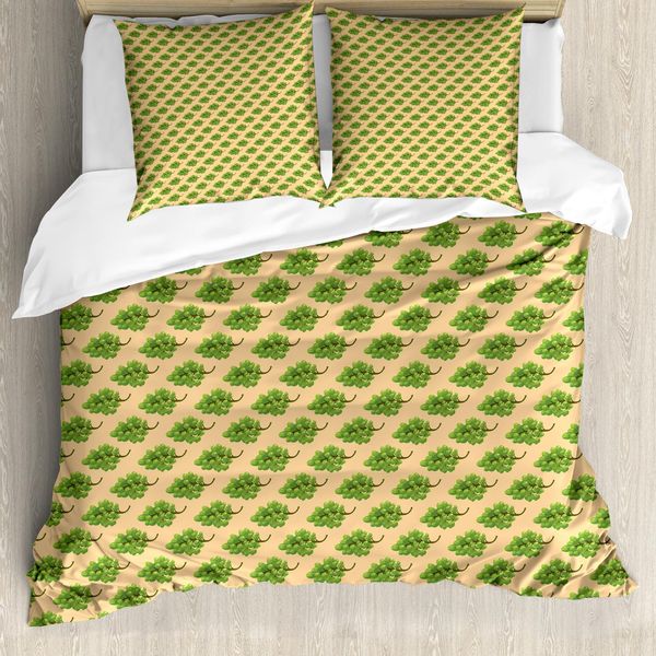 Abakuhaus Set Copripiumino Naturale Per Letti Singoli, Motivo Uva, Antiacaro, Adatto A Chi Soffre Di Allergie, Con Federa, 200 Cm X 200 Cm - 80 X 80 Cm, Marrone Pastello Verde Lime-image