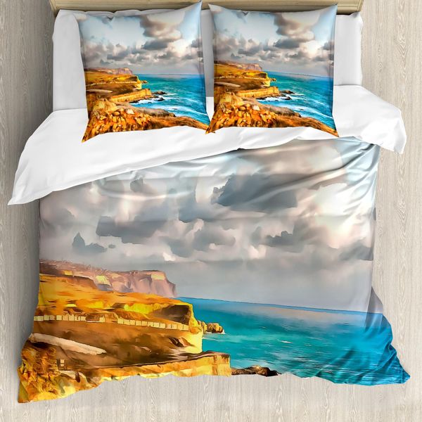 Abakuhaus Set Copripiumino Grafico Per Letti Singoli, Pittura Digitale Mare, Antiacaro, Adatto A Chi Soffre Di Allergie, Con Federa, 155 Cm X 220 Cm - 80 X 80 Cm, Multicolore-image
