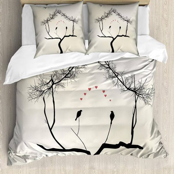 Abakuhaus Set Copripiumino Per Letti Singoli, Love Birds Ast, Antiacaro, Adatto A Chi Soffre Di Allergie, Con Federa, 200 Cm X 200 Cm - 80 X 80 Cm, Grigio, Grigio, Giallo-image