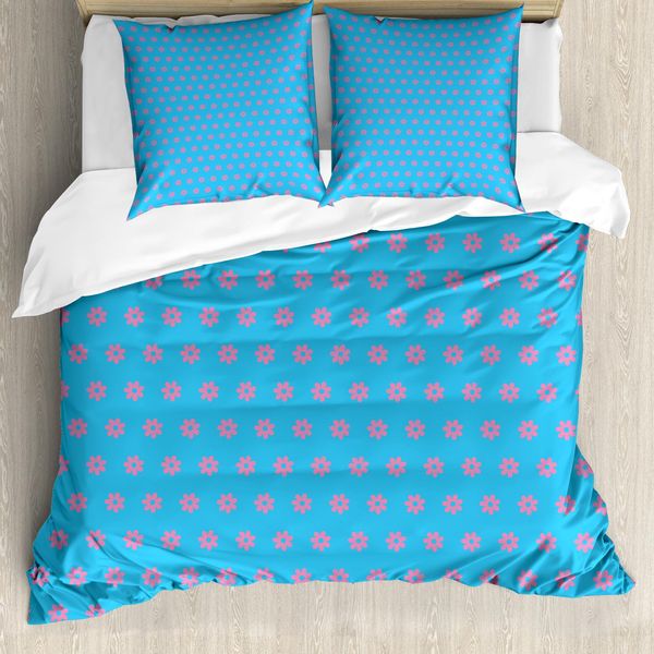 Abakuhaus Set Copripiumino Blu E Rosa Per Letti Singoli, Tiny Petals, Antiacaro, Adatto A Chi Soffre Di Allergie, Con Federa, 155 Cm X 220 Cm - 80 X 80 Cm, Rosa E Blu Cielo Profondo-image