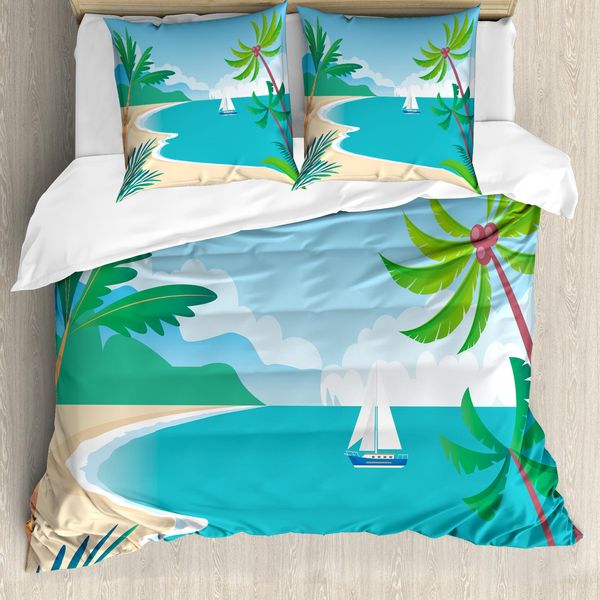 Abakuhaus Set Copripiumino Grafico Per Letti Singoli, Cartoon Tropic , Antiacaro, Adatto A Chi Soffre Di Allergie, Con Federa, 155 Cm X 220 Cm - 80 X 80 Cm, Multicolore-image