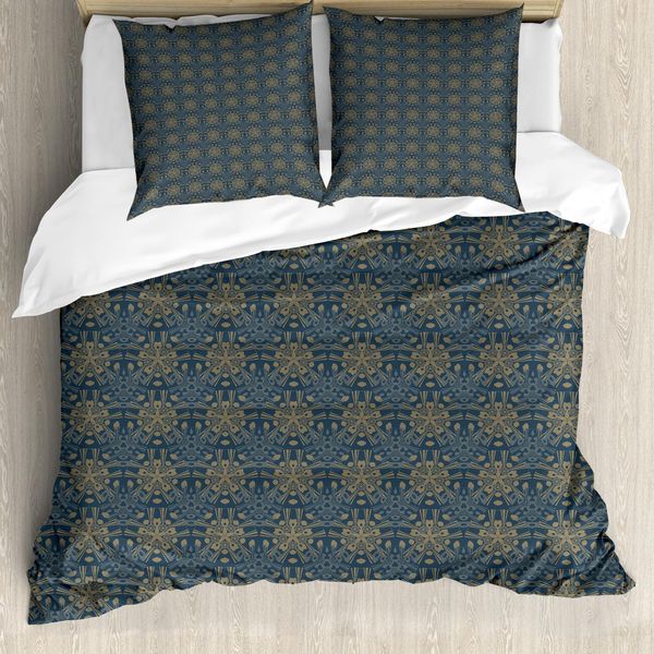 Abakuhaus Set Copripiumino Antico Orientale Per Letti Singoli, Art DéCo Colorato, Antiacaro, Adatto A Chi Soffre Di Allergie, Con Federa, 200 Cm X 200 Cm - 80 X 80 Cm, Blu Ardesia Scuro Seppia-image