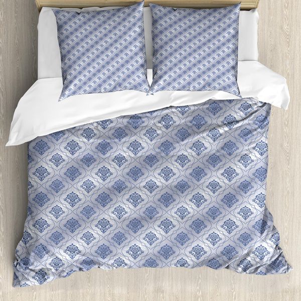Abakuhaus Set Copripiumino Antico Orientale Per Letti Singoli, Damasco Floreale, Antiacaro, Adatto A Chi Soffre Di Allergie, Con Federa, 155 Cm X 220 Cm - 80 X 80 Cm, Purpleblue Ceil Blu-image