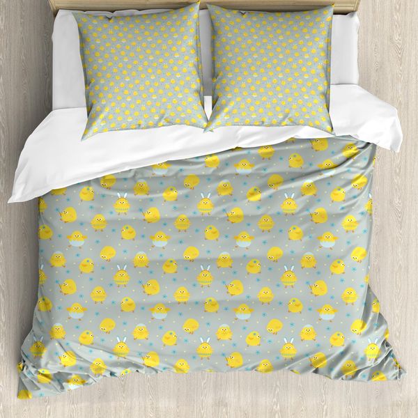 Abakuhaus Set Copripiumino Giallo Per Letti Singoli, Con Disegno Di Pulcino, Antiacaro, Adatto A Chi Soffre Di Allergie, Con Federa, 155 Cm X 220 Cm - 80 X 80 Cm, Pale Seafoam Senf-image