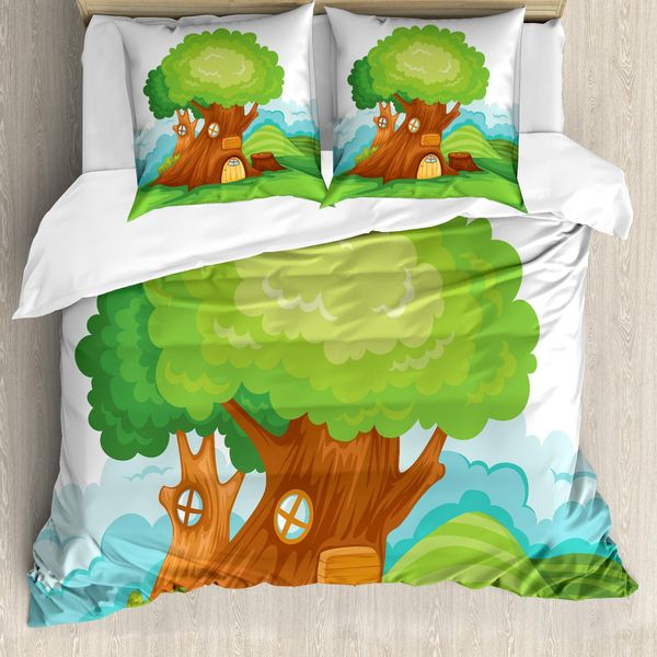 Set Copripiumino Abakuhaus Per Letti Singoli, Fantasia Cartoon, Antiacaro, Adatto A Chi Soffre Di Allergie, Con Federa, 155 Cm X 220 Cm - 80 X 80 Cm, Verde Lime Multicolore-image