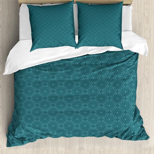Abakuhaus Set Copripiumino Antico Orientale Per Letti Singoli, Motivi Floreali Scuri, Antiacaro, Adatto A Chi Soffre Di Allergie, Con Federa, 200 Cm X 200 Cm - 80 X 80 Cm, Blu Cadetto Scuro Verde Acqua-image