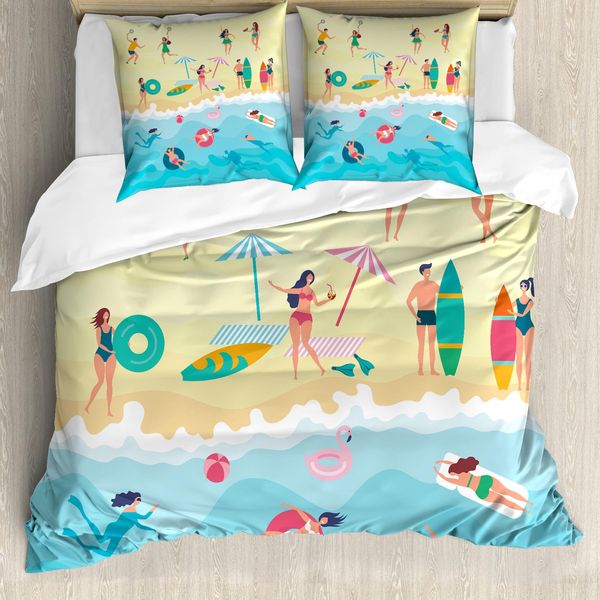 Abakuhaus Set Copripiumino Con Motivo Grafico Per Letti Singoli, Divertimento Estivo, Antiacaro, Adatto A Chi Soffre Di Allergie, Con Federa, 155 Cm X 220 Cm - 80 X 80 Cm, Multicolore-image
