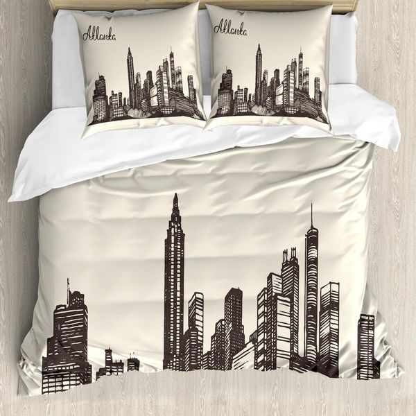 Abakuhaus Georgia Set Copripiumino Per Letti Singoli, Grunge Skyline Urbano Vintage, Antiacaro Adatto A Chi Soffre Di Allergie Con Federa, 155 Cm X 220 Cm - 80 X 80 Cm, Taupe Scuro E Eggshell-image