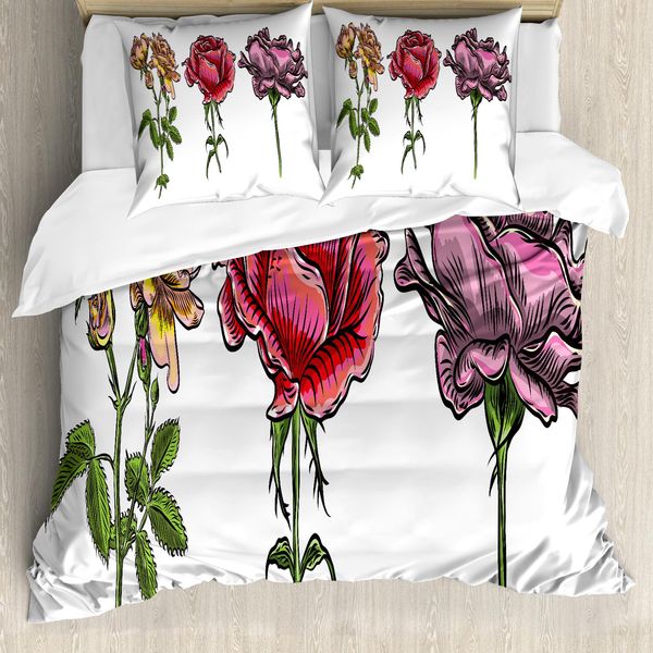 Abakuhaus Set Copripiumino Per Letti Singoli, Vari Tipi Di Fiori Rosa, Antiacaro, Adatto A Chi Soffre Di Allergie, Con Federa, 200 Cm X 200 Cm - 80 X 80 Cm, Rosa-Verde Chiaro-image