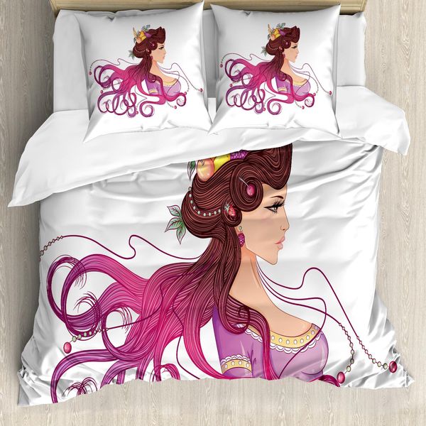 Abakuhaus Set Copripiumino Astratto Per Letto Singolo, Fruity Hair Style, Antiacaro E Anallergico, Con Federa, 200 Cm X 200 Cm - 80 X 80 Cm, Pale Redwood Multicolor-image