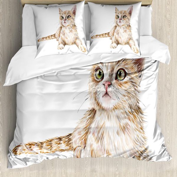 Abakuhaus Set Copripiumino Per Letto Singolo, Gattini Disegnati A Mano, Antiacaro, Adatto A Chi Soffre Di Allergie, Con Federa, 200 Cm X 200 Cm - 80 X 80 Cm, Multicolore-image