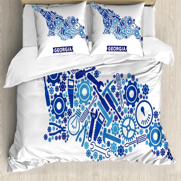Abakuhaus Georgia Set Copripiumino Per Letti Singoli, Motivo Hammer Cogwheels, Antiacaro, Adatto A Chi Soffre Di Allergie, Con Federa, 155 Cm X 220 Cm - 80 X 80 Cm, Blu Scuro E Azzurro Cielo-image