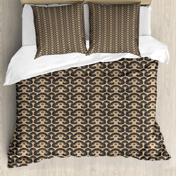 Abakuhaus Set Copripiumino Antico Orientale Per Letti Singoli, Damasco A Spirale, Antiacaro, Adatto A Chi Soffre Di Allergie, Con Federa, 200 Cm X 200 Cm - 80 X 80 Cm, Color Cuoio E Seppia Scuro-image